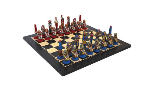Egyptian Metal Chess Set, Handmade, Ebony-Style Wood Board, Made in Italy