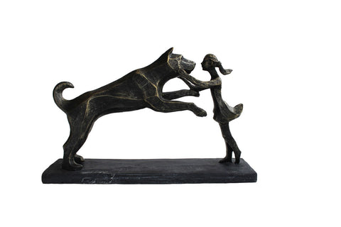 True Friendship Dog & Human Sculpture, Bronze Resin Statue, Made in Italy