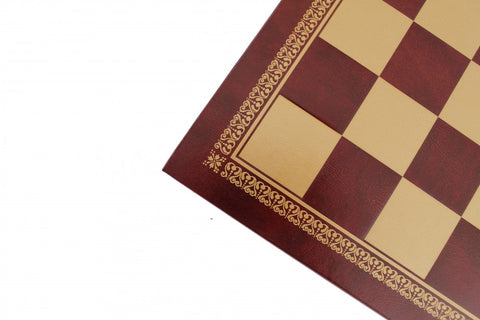 Gold & Burgundy Faux Leather Chess Board 33cm, 3.5cm Squares, Italian, Handmade