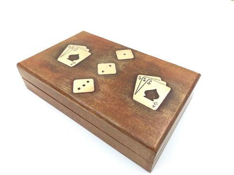 2 decks of cards and dice in wooden box WB114B