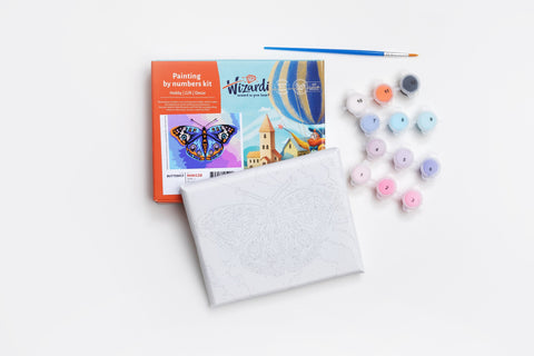 Paint by Numbers Pug Kit, Mini 13×16 cm, Wizardi, Multicolor Art Set for Beginners and Advanced Painters