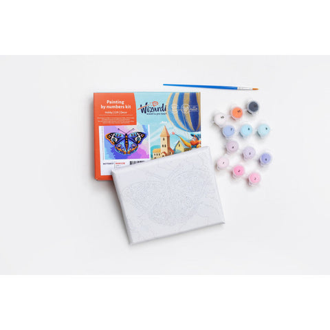 Mini Paint by Numbers Kit for Beginners, Summer Theme, 13 x 16 cm, Wizardi, Acrylic Paints and Brushes for Kids