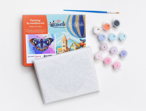 Mini Paint by Numbers Kit, Fluffy Tea Party, 13x16 cm Canvas, Acrylic Paints, DIY Craft for Beginners and Adults, Wizardi