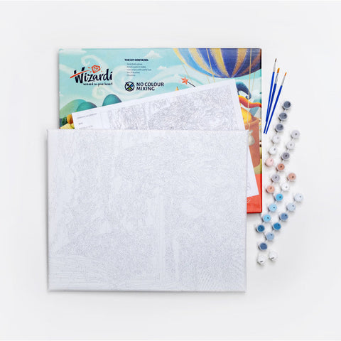 Wizardi Paint by Numbers Kit, Passion of Dance, 40x50 cm Stretched Canvas, 24 Paints and 3 Brushes for Adults