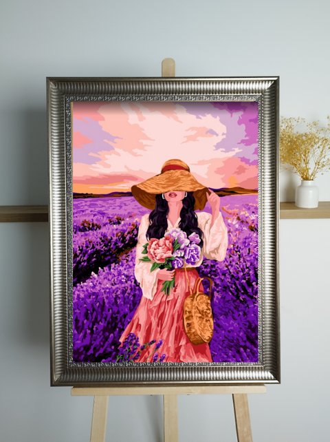 Lavender Paint by Numbers Kit for Adults, 40x50 cm Pre-Stretched Canvas, 24 Paints, 3 Brushes, Wizardi