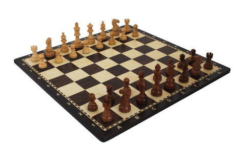 Classic Handmade Acacia Wood Chess Set, Numbered Board 50x50 cm, Made in Italy