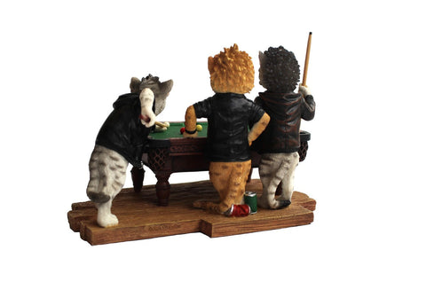 Biker Cats Playing Pool Resin Figurine, Hand-Painted Italian Decor 18x12x12cm