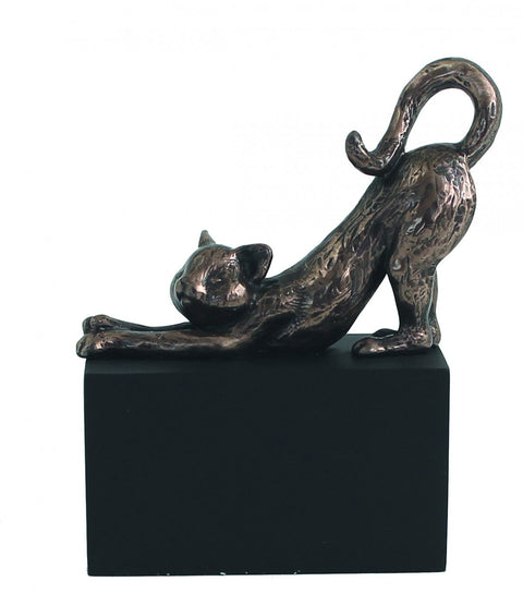 Bronze Resin Cat on Cube Figurine, 11cm Italian, Gift for Cat Lovers