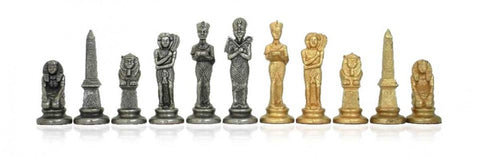 Handcrafted Egyptian Metal Chess Pieces Set, Gold Silver Plated, Italy