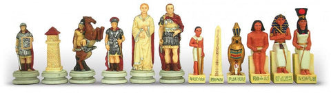 Hand-Painted Roman vs Egyptian Resin Chess Set & Board, Made in Italy