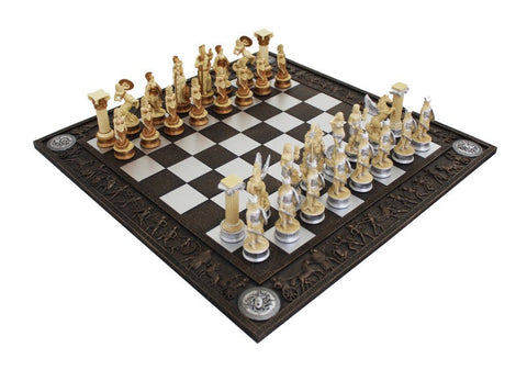 Greek Mythology Chess Set, Hand-Painted Resin with Unique Board, Made in Italy