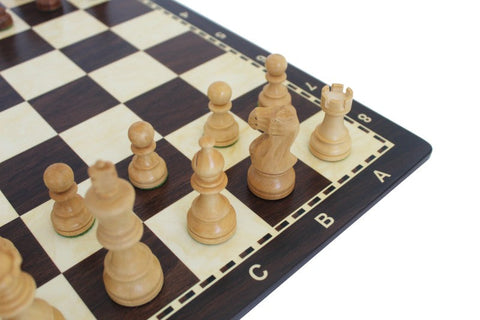 Classic Handmade Acacia Wood Chess Set, Numbered Board 50x50 cm, Made in Italy