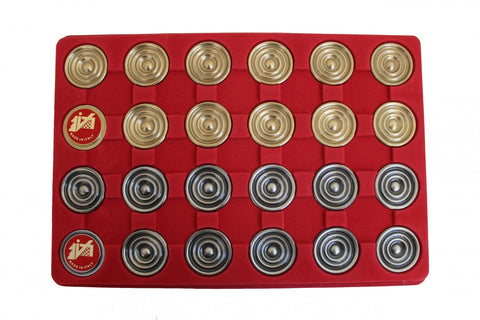 Handmade Two-Tone Brass Checkers Set, 24 Pieces, 4.5 cm, Made in Italy