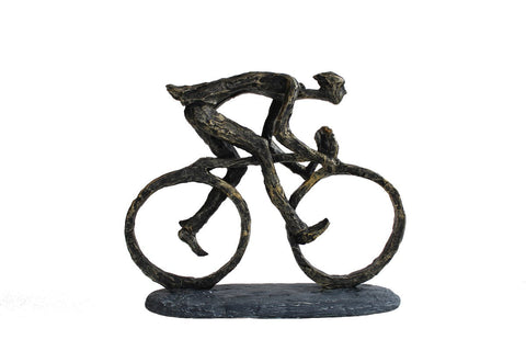 Bronze Cyclist Statue, Resin Sculpture 27x8x23cm, Handmade Italy Home Decor