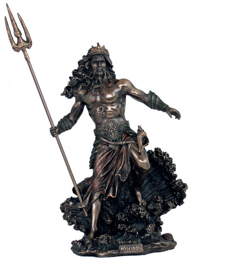 Large Poseidon Sea God Statue 53cm – Bronze Resin Greek Mythology Decor, Italy