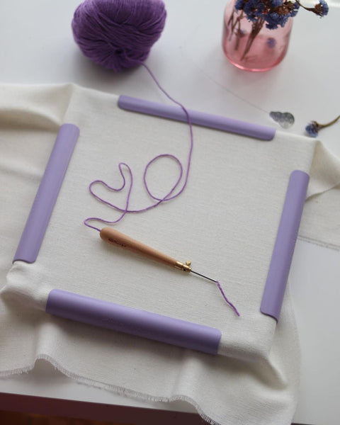 Nurge 21x21 cm Lilac Plastic Clip Embroidery Frame, Square Hoop for Needlework and Crafts