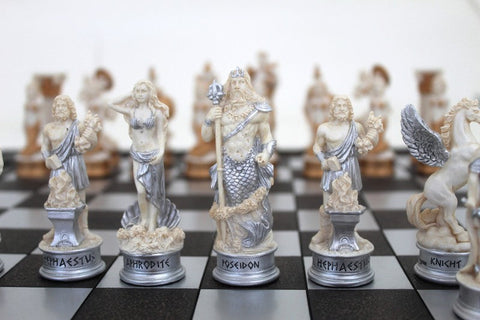Greek Mythology Chess Set, Hand-Painted Resin with Unique Board, Made in Italy