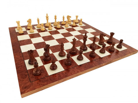 Handcrafted Wooden Chess Set, Weighted Mahogany Pieces, Elm Board, Italy