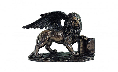 St Mark Venetian Winged Lion Statue, Bronze Resin, Made in Italy 25x14x18cm