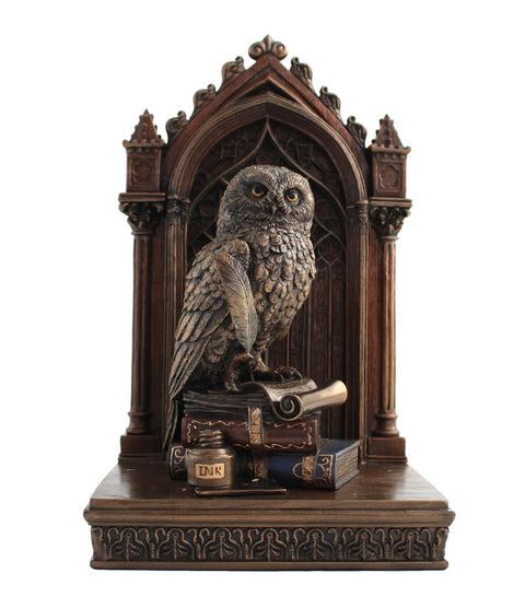Bronze Wise Owl Statue, Hand-Finished Resin Decor, 24cm, Made in Italy