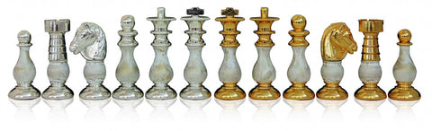 French Style Brass & Wood Chess Pieces, Gold/Silver Plated, Italy, Handmade
