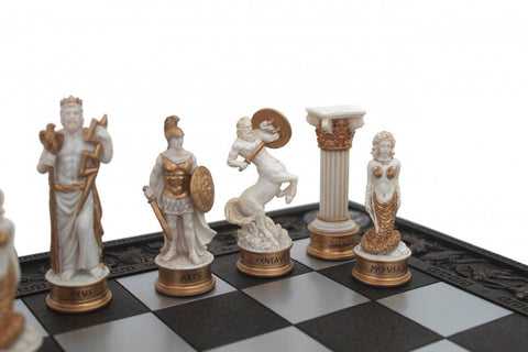 Greek Mythology Chess Set, Hand-Painted Resin with Unique Board, Made in Italy