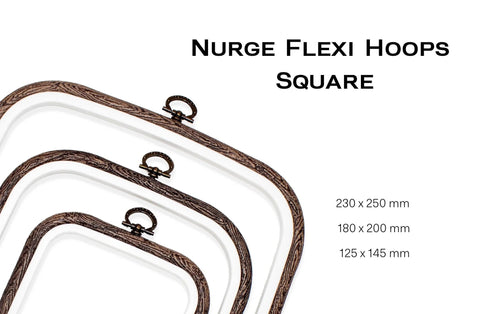 Nurge Flexi Hoop Square Embroidery Hoop 23x25 cm Dark Brown, Flexible Outer Ring for Cross Stitch and Crafting