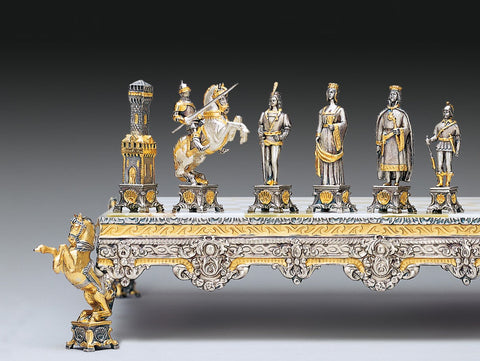 Landsknechts vs Vatican Handmade 24K Gold-Plated Chess Set, Onyx, Italy