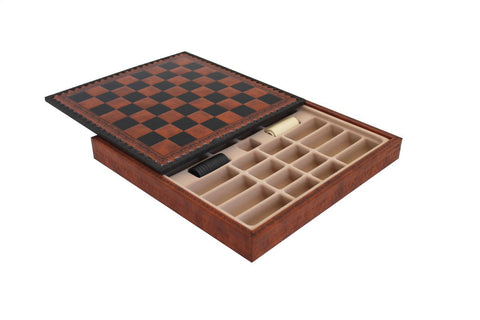 Faux Leather Chess Board with Storage | 28cm Handmade Brown/Black, Italy Gift