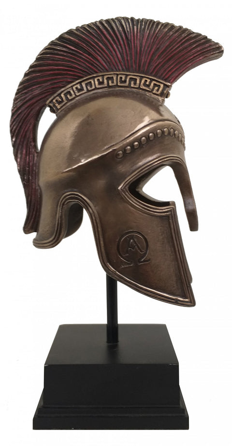 Greek Hoplite Helmet Statue, Bronze Finish Resin, 21cm, Made in Italy