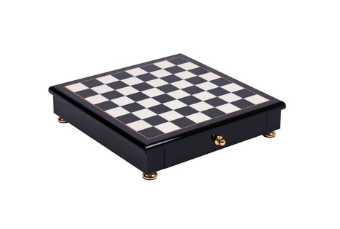 Handmade Black Wooden Chess Board with Storage Drawer, 32 cm, Made in Italy