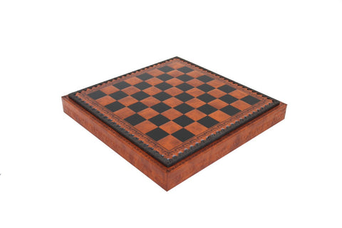 Faux Leather Chess Board with Storage | 28cm Handmade Brown/Black, Italy Gift
