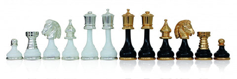 French Style Brass & Wood Chess Pieces, 9cm King, Gold/Silver Plated, Italy