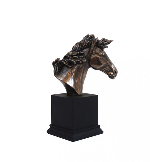 Bronze Resin Horse Head Statue, Hand-Finished, 14cm, Equestrian Gift, Italian
