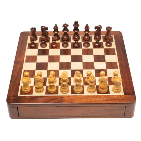 25X25CM LARGE MAGNETIC WOODEN CHESS SET WITH DRAWER - Hobby.lt 🇬🇧