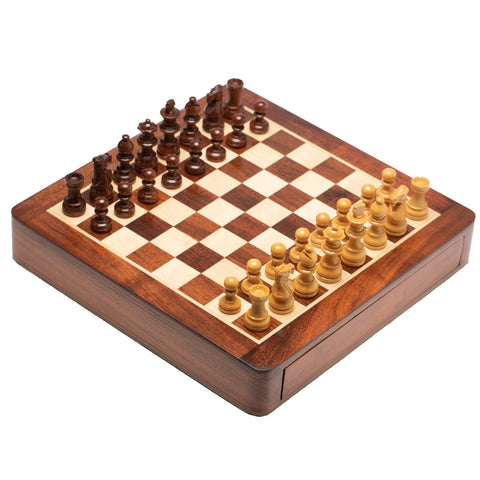 25X25CM LARGE MAGNETIC WOODEN CHESS SET WITH DRAWER - Hobby.lt 🇬🇧