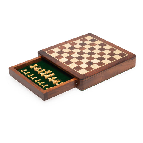 25X25CM LARGE MAGNETIC WOODEN CHESS SET WITH DRAWER