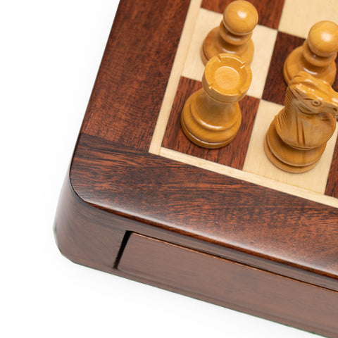 25X25CM LARGE MAGNETIC WOODEN CHESS SET WITH DRAWER