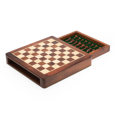 25X25CM LARGE MAGNETIC WOODEN CHESS SET WITH DRAWER