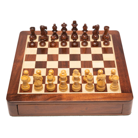 25X25CM LARGE MAGNETIC WOODEN CHESS SET WITH DRAWER