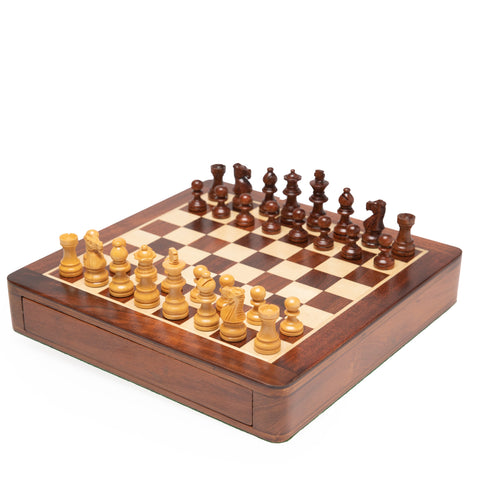 25X25CM LARGE MAGNETIC WOODEN CHESS SET WITH DRAWER