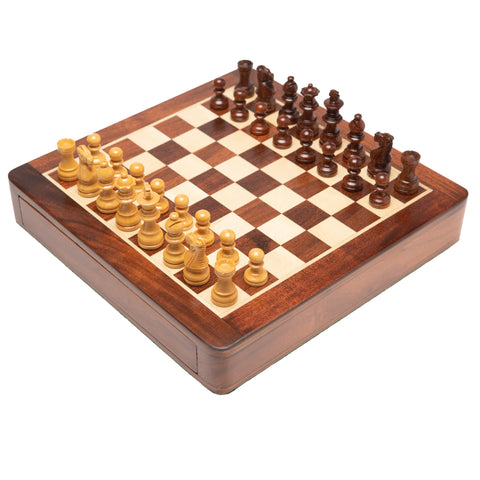 25X25CM LARGE MAGNETIC WOODEN CHESS SET WITH DRAWER