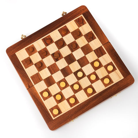 25X25CM LARGER MAGNETIC WOODEN FOLDING CHESS SET + CHECKER SET - Hobby.lt 🇬🇧