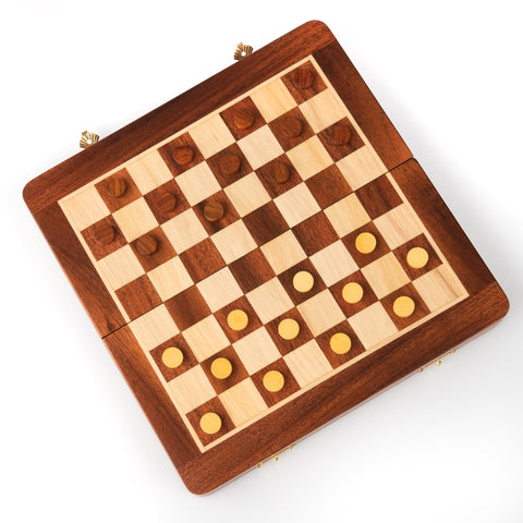 25X25CM LARGER MAGNETIC WOODEN FOLDING CHESS SET + CHECKER SET