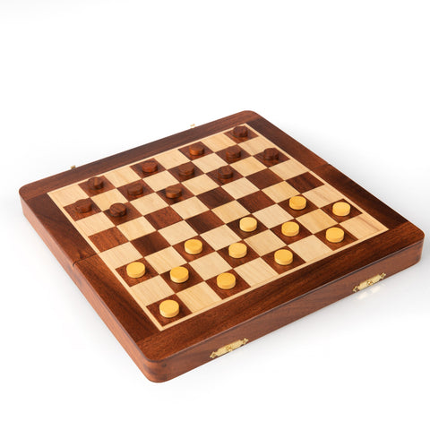 25X25CM LARGER MAGNETIC WOODEN FOLDING CHESS SET + CHECKER SET