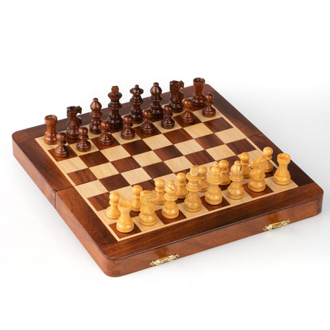 25X25CM LARGER MAGNETIC WOODEN FOLDING CHESS SET + CHECKER SET