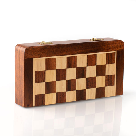 25X25CM LARGER MAGNETIC WOODEN FOLDING CHESS SET + CHECKER SET