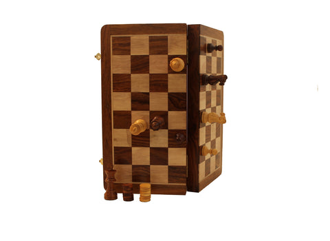 25x25CM MAGNETIC WOODEN FOLDING CHESS SET + CHECKER SET