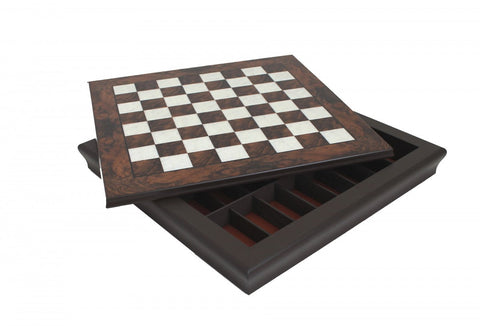 Walnut Chess Board with Built-In Storage, 40x40 cm, 4 cm Squares, Made in Italy