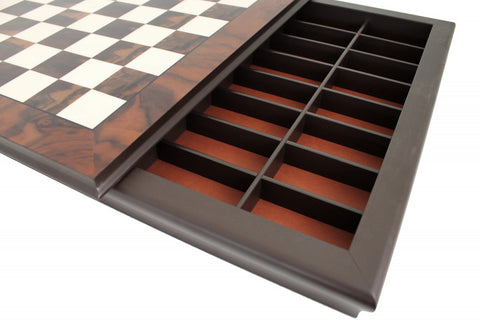 Walnut Chess Board with Built-In Storage, 40x40 cm, 4 cm Squares, Made in Italy
